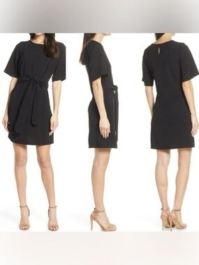 Chelsea28 Black Short-Sleeve Tie-Waist Mini Dress